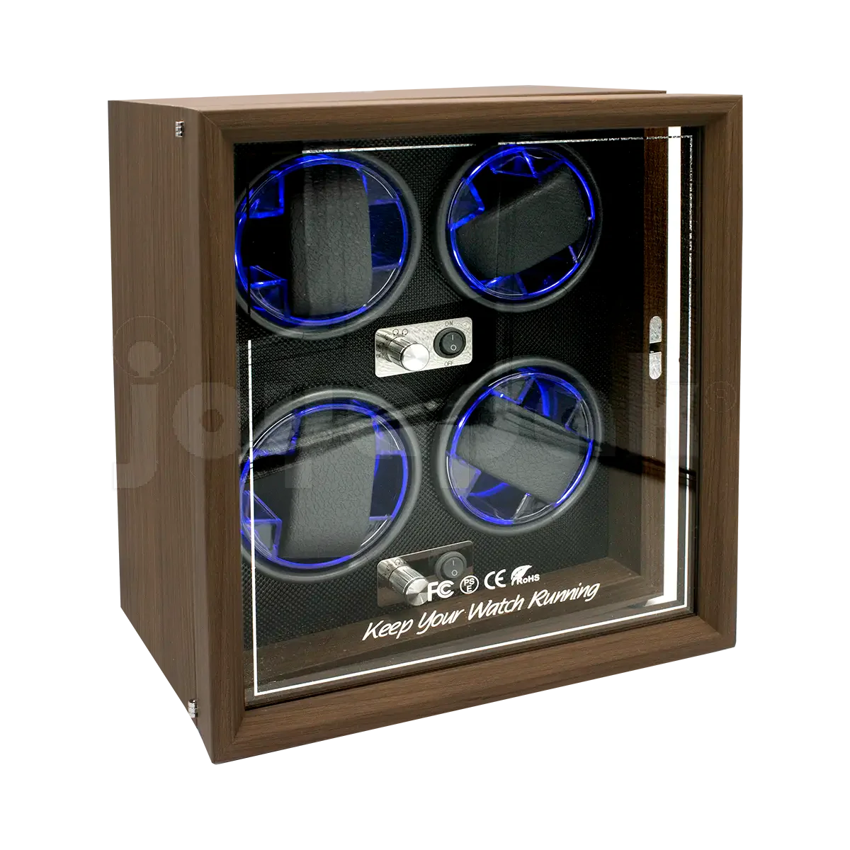 Estuche de Madera Giratorio con Luz LED 4 Relojes