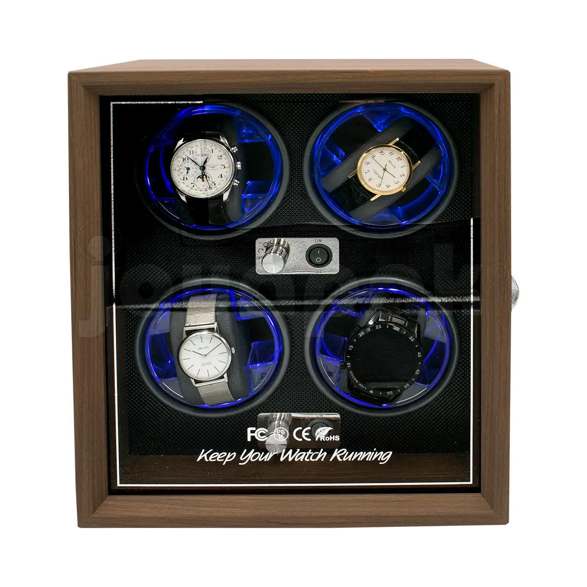 Estuche de Madera Giratorio con Luz LED 4 Relojes