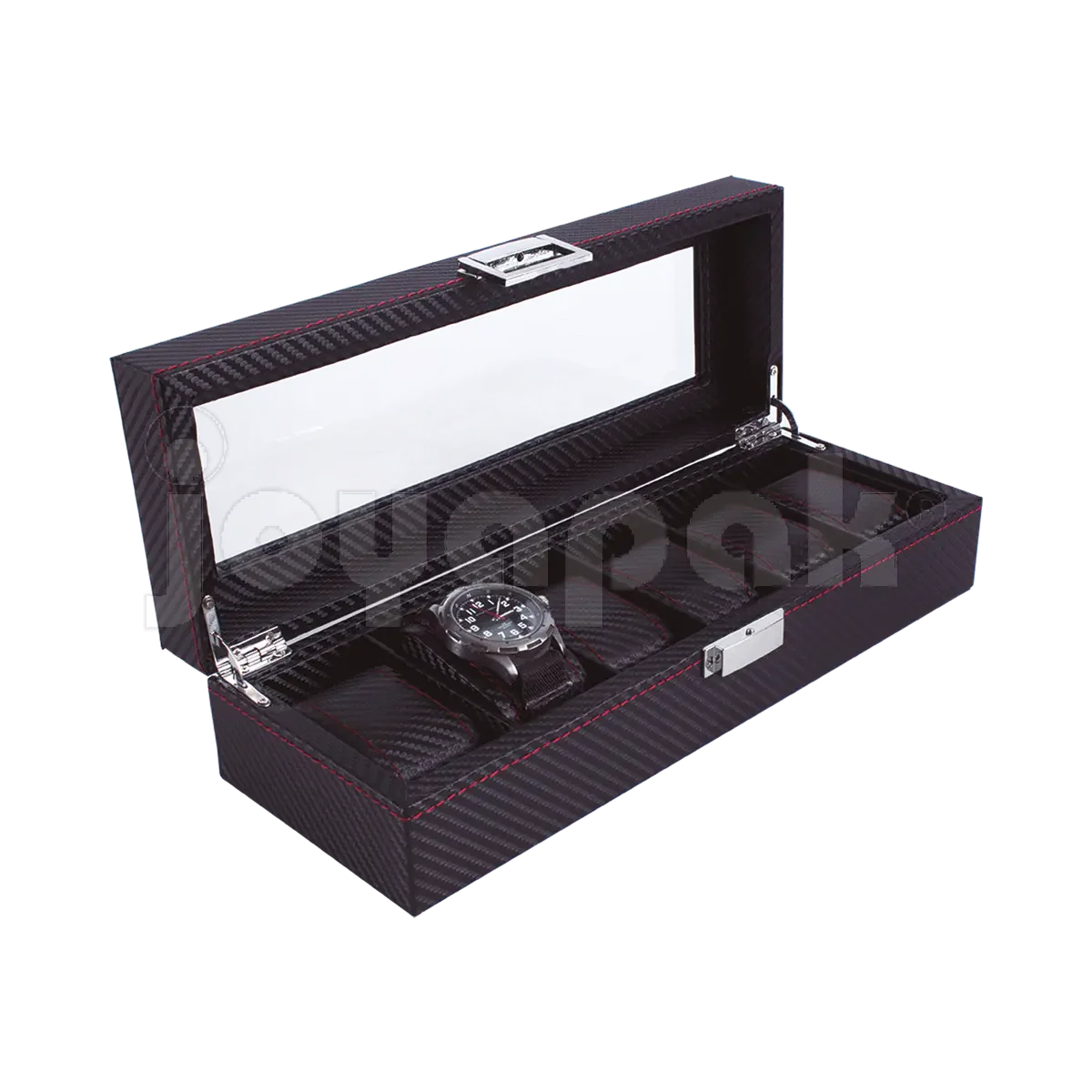 Estuche para Relojes Fibra de Carbón con Costura para 6 Relojes