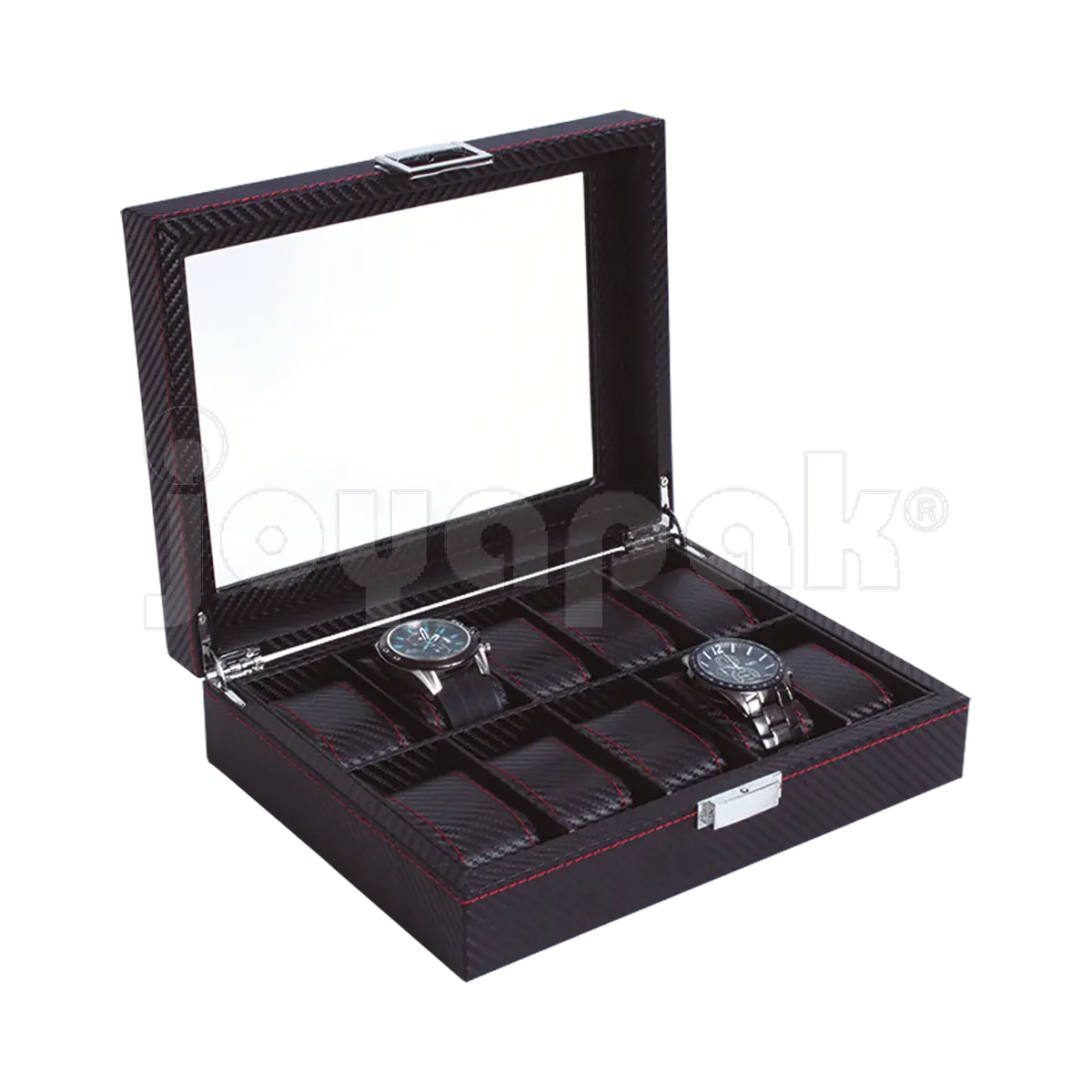 Estuche para Relojes Fibra de Carbón con Costura para 10 Relojes