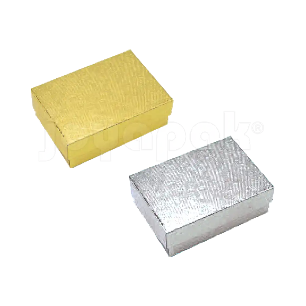 Grupo de cajas Fiore chicas en colores dorado y plateado para venta por mayoreo a joyerías.