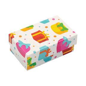 Paquete de cajas de cartón decoradas para anillo o broquel línea Fancy con variedad de estampados coloridos.
