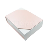 Caja de cartón Gemini para collar grande, aretes y anillo rosa esquina