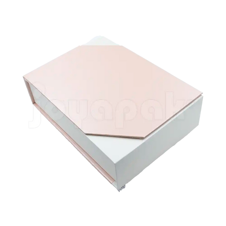 Caja de cartón Gemini para collar grande, aretes y anillo rosa esquina