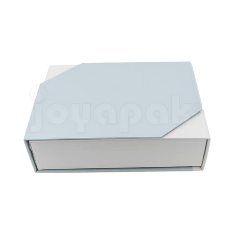 Caja de cartón Gemini para collar grande, aretes y anillo gris de lado