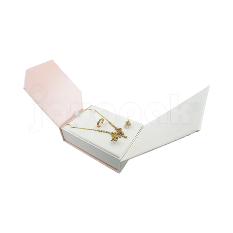 Caja de cartón Gemini para collar grande, aretes y anillo rosa con joyas