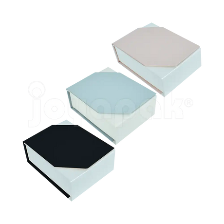 Caja de cartón Gemini para collar grande, aretes y anillo color gris, negro y rosa