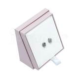 Caja de cartón taupe para juego con aretes vista de frente parada