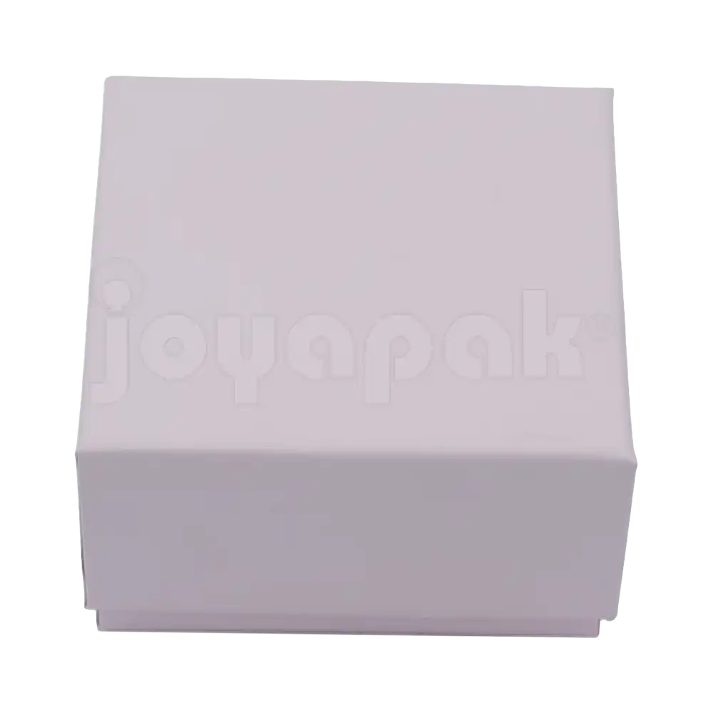 Caja de cartón taupe para juego sin joyería vista cerrada lateral