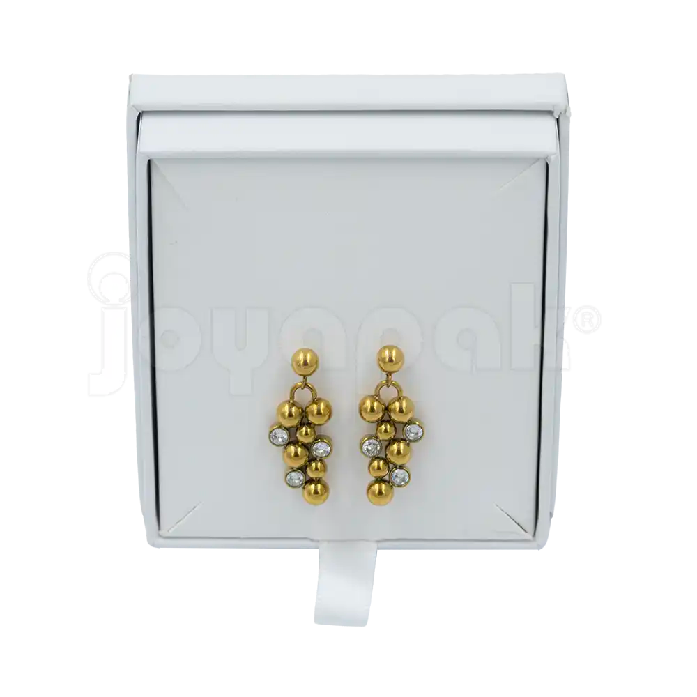 Caja de carton para juego color blanco con aretes vertical