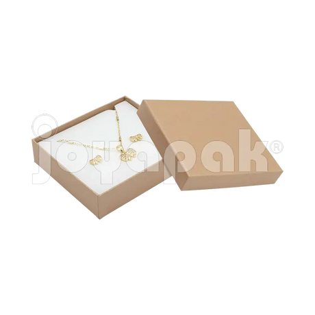 Caja Lino Cuadrada para Juego Grande: Arete, Cadena con Dije