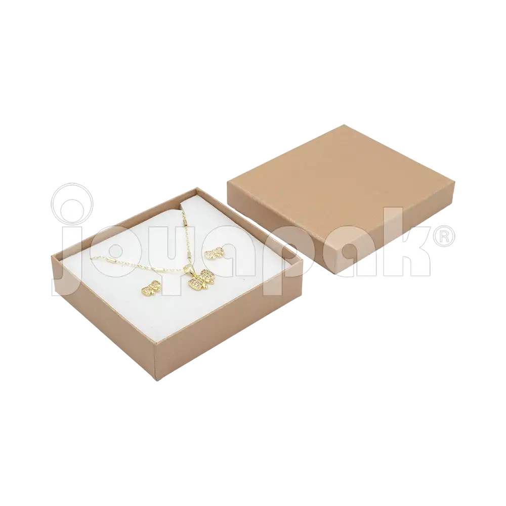 Caja Lino Cuadrada para Juego Grande: Arete, Cadena con Dije