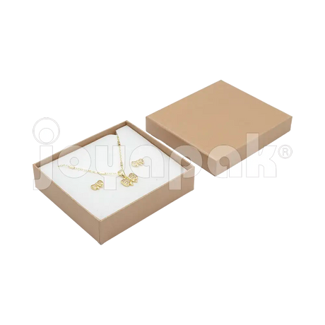 Caja Lino Cuadrada para Juego Grande: Arete, Cadena con Dije