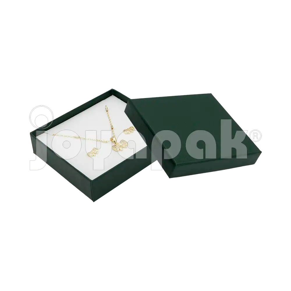 Caja Lino Cuadrada para Juego Grande: Arete, Cadena con Dije