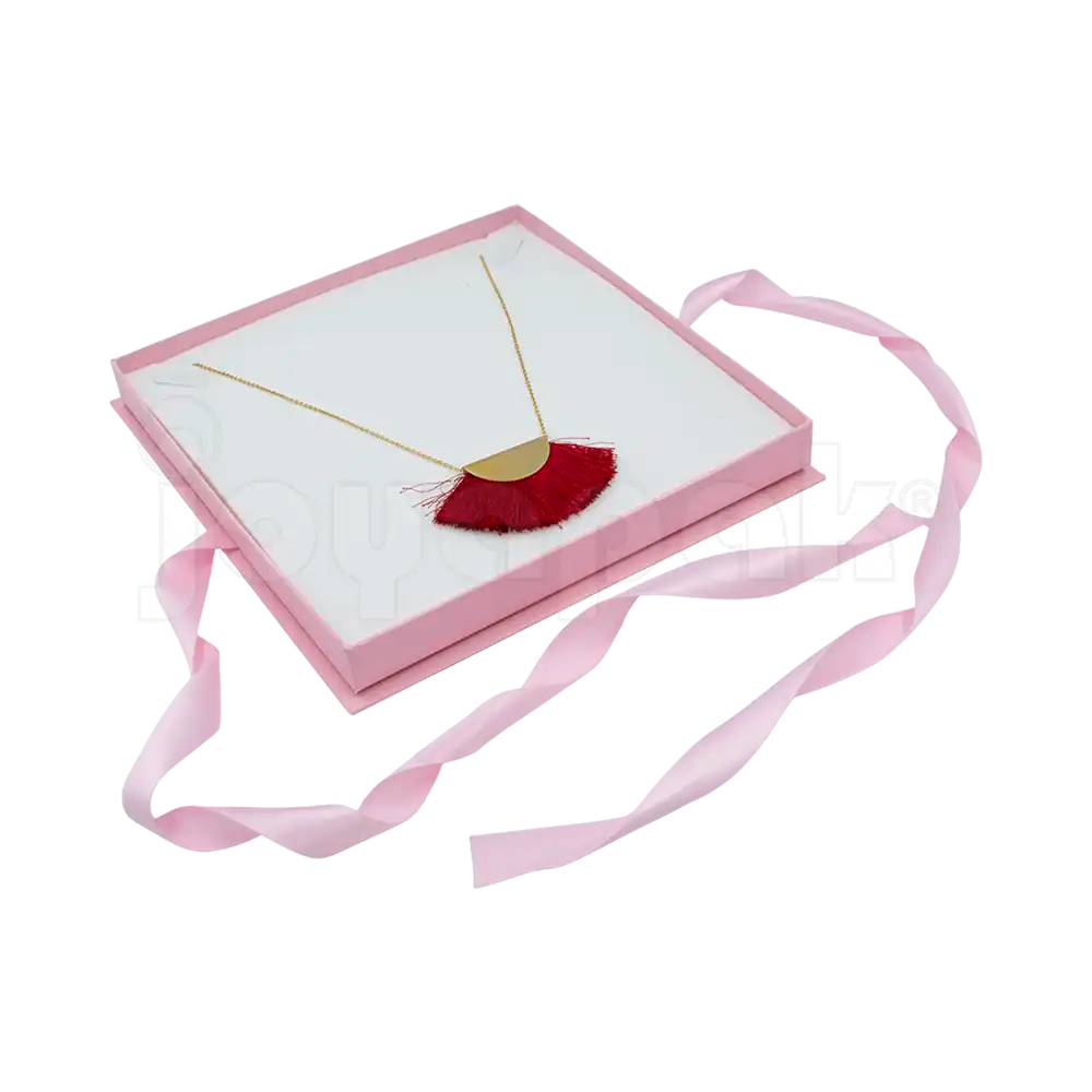 Caja Milán para collar grande de cartón rígido texturizado color Rosa PK.