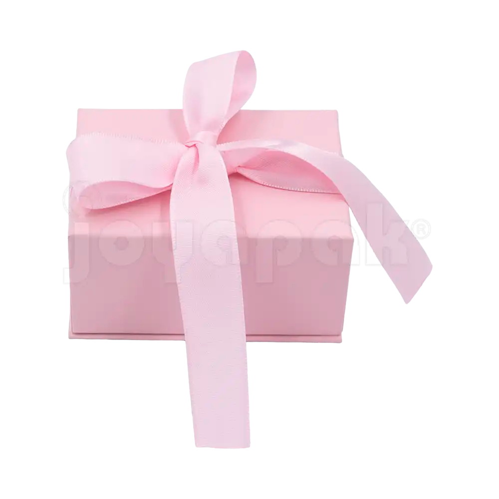 Caja Milán para argollas de cartón rígido texturizado Rosa PK en ángulo.