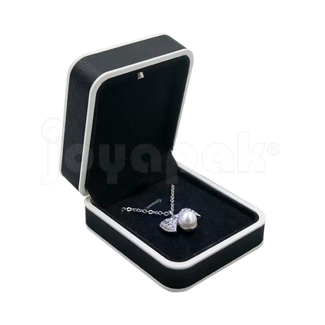 Estuche con luz LED color negro con blanco, caja abierta mostrando interior.