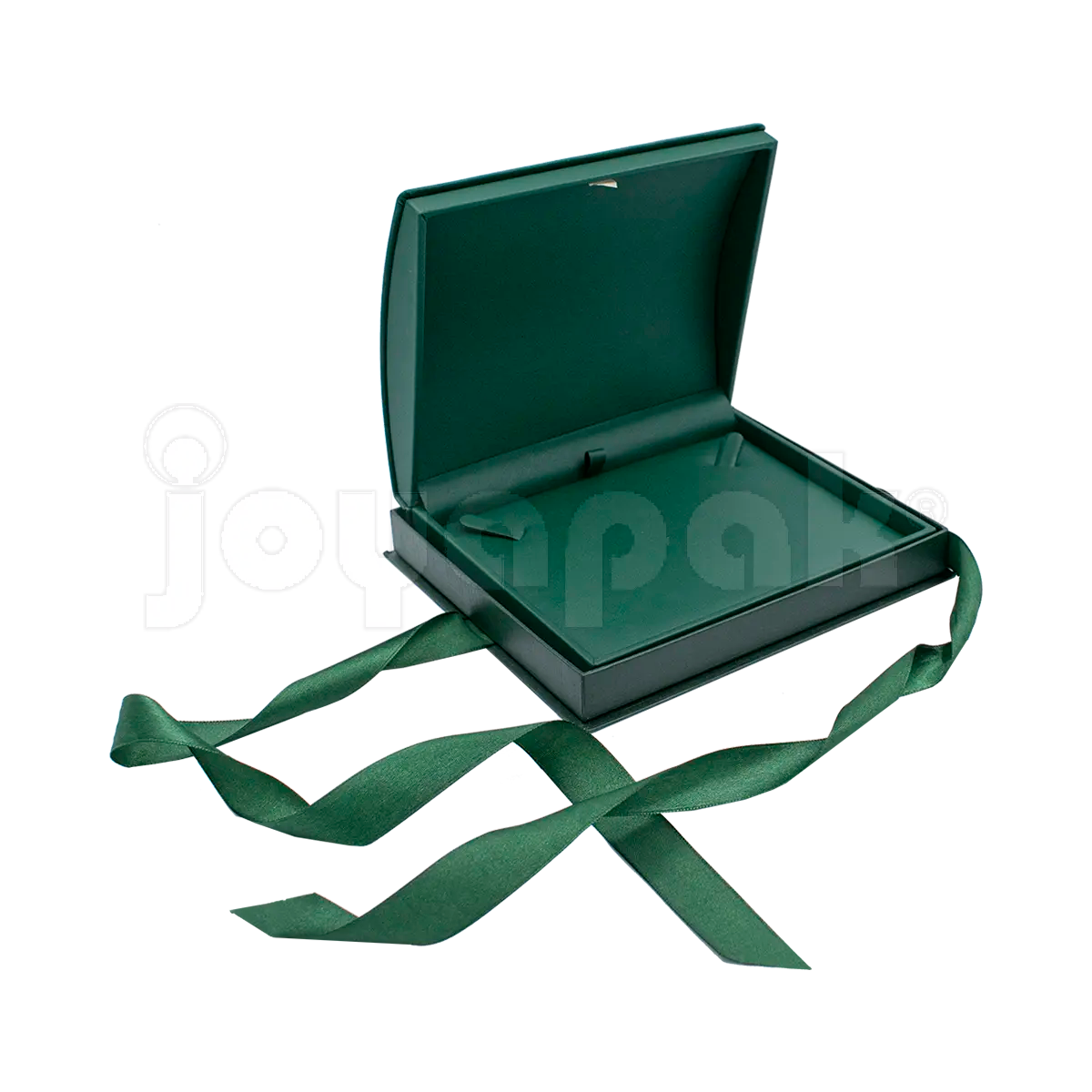 Muestra de estuches de plástico Esmeralda en ángulo para collar.