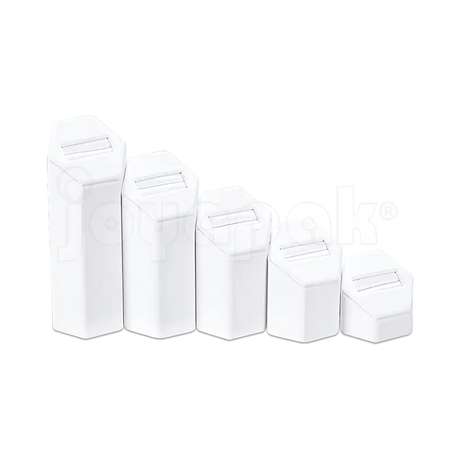 Exhibidor de madera y tela blanco 5 torres hexagonales para anillos