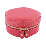 Alhajero redondo de viaje portátil de piel sintética color Coral CO abierto.