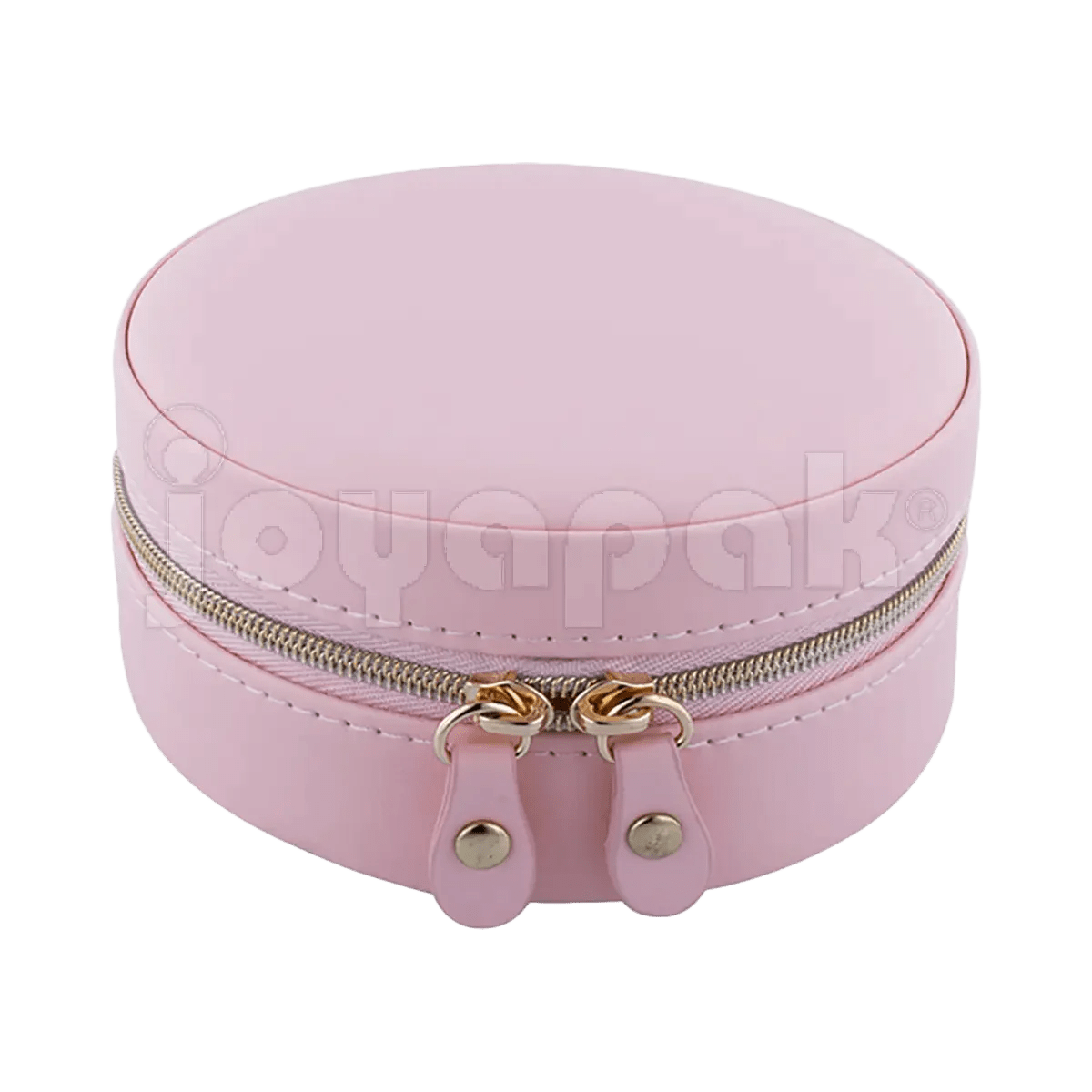 Alhajero redondo de viaje portátil de piel sintética color Rosa PK abierto.