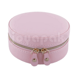 Alhajero redondo de viaje portátil de piel sintética color Rosa PK abierto.