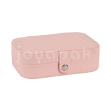 Alhajero de viaje texturizado color rosa pastel con cierre, vista superior exterior cerrado.