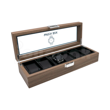 Estuches de madera Negro cerrados y abiertos mostrando joyería.
