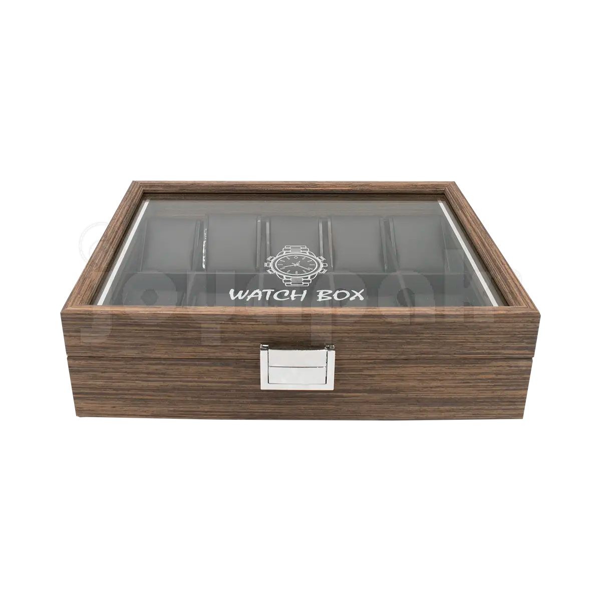 Estuche cerrado frontal de madera Negro para diez relojes.