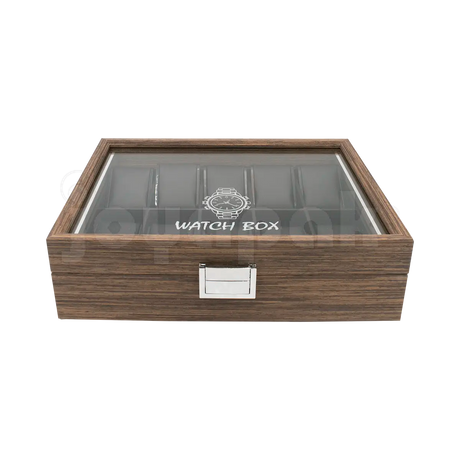 Estuche cerrado frontal de madera Negro para diez relojes.