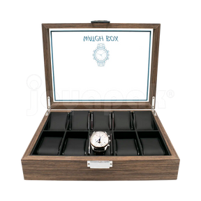 Estuches de madera Negro para diez relojes abiertos y cerrados.