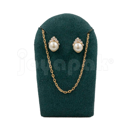 Exhibidor de madera Esmeralda 6802 con juego de collar largo de gala, plano de detalle.