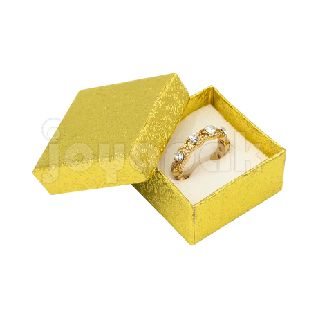 Caja cuadrada para aretes color oro con almohadilla de terciopelo, perfecto para regalo.