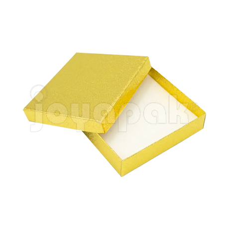 Empaque de lujo para joyeros con opción a logo gratis, caja Estrella Cuadrada dorada, vista interior.