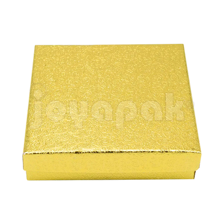 Caja de cartón dorada para coordinados de collar y aretes, modelo Estrella Cuadrada.