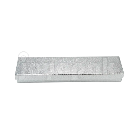 Caja para pulsera plateada con acabado metalizado, ideal para regalo o venta.