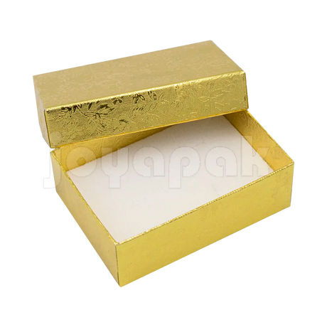Caja Fiore mediana para juego de joyería en color dorado con acabado metálico y diseño floral.