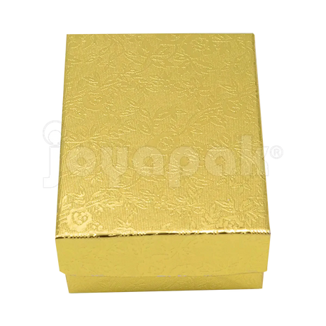 Caja Fiore mediana para juego de joyería en color dorado con acabado metálico y diseño floral.