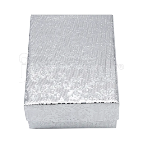 Caja para joyería Fiore mediana en color plateado, mostrando su elegante acabado brillante.