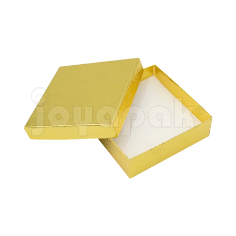 Interior de la caja Fiore cuadrada con cojín de terciopelo y elásticos para sujetar una pulsera.