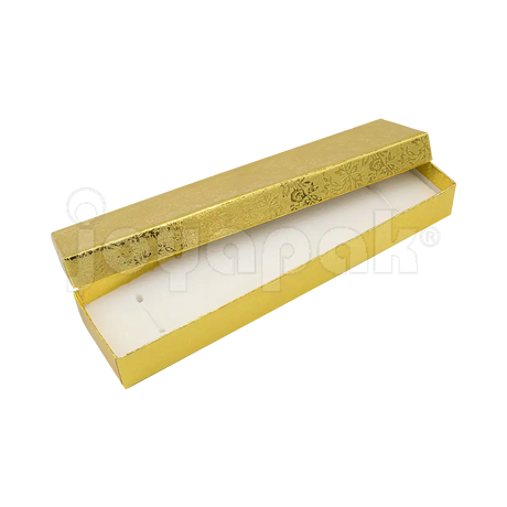 Interior de la caja Fiore para pulsera mostrando el cojín de terciopelo con elásticos para sujetar la pieza.