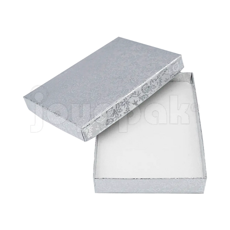 nterior de la caja Fiore para collar mostrando el inserto de terciopelo con ranuras para sujetar un collar.
