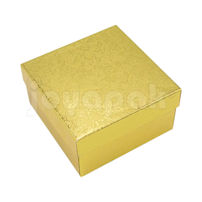 Caja Fiore cuadrada alta para reloj o brazalete en color dorado, mostrando su mayor altura y diseño floral.