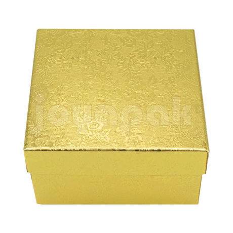 Caja Fiore cuadrada alta para reloj o brazalete en color dorado, mostrando su mayor altura y diseño floral.