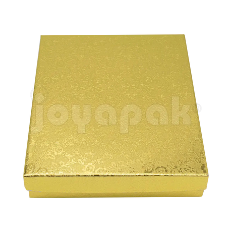 Caja Fiore para collar mediano en un elegante color dorado con acabado metalizado y diseño floral.