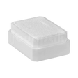 Interior de terciopelo blanco en caja de plástico para aretes, disponible en Joyapak México.