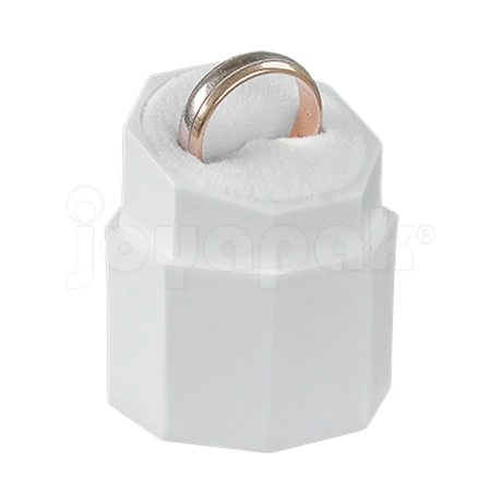 Interior de terciopelo blanco en caja de plástico para anillo, venta por mayoreo en Joyapak.