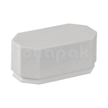 Caja exhibidor de plástico blanco para argollas, empaque profesional para joyería de bodas.
