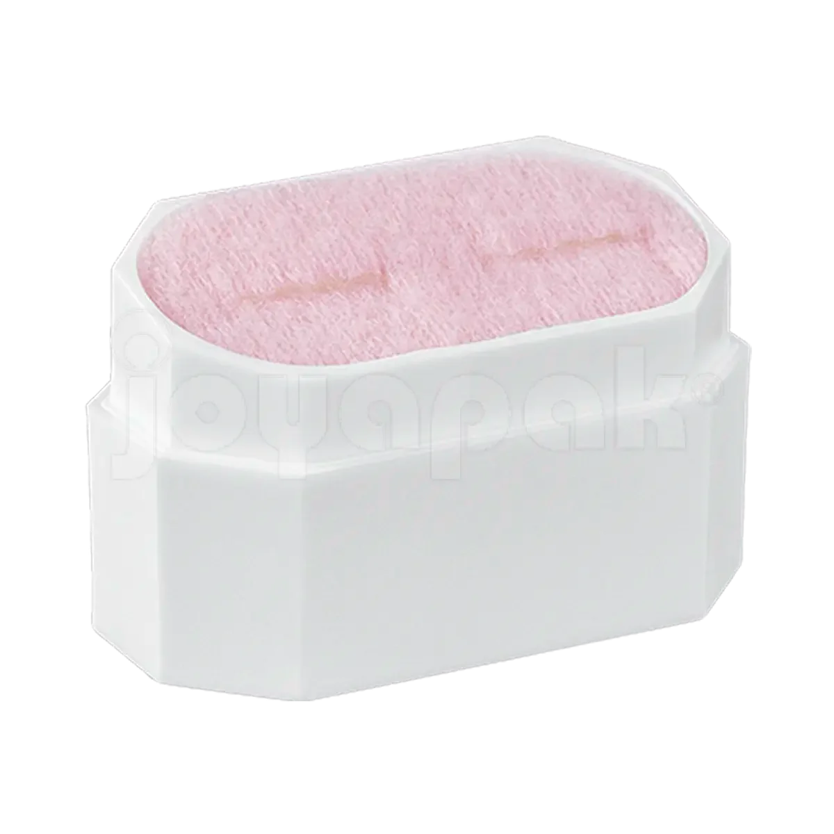 Caja para argollas con inserto de esponja y terciopelo rosa para joyería fina.