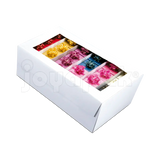 Grupo de cajas para collares modelo Fashion apiladas, exhibiendo la variedad de colores y diseños del empaque sobre un fondo blanco.